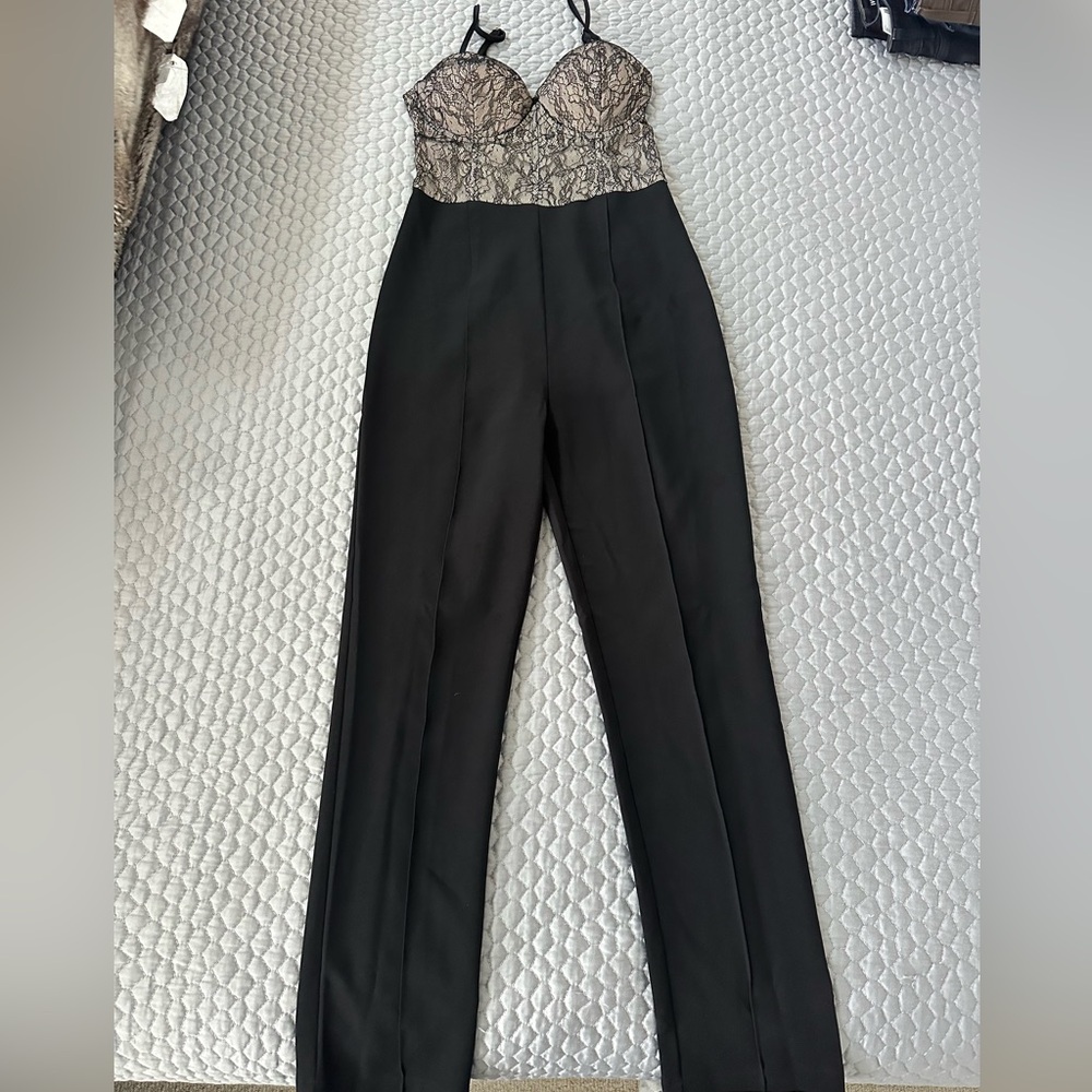 Aqua Black Lace Bodice Jumpsuit